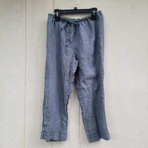 Eileen Fisher  Cropped Linen Gray Pants Wmns Sz L  Pull On Coastal Resort Beachy